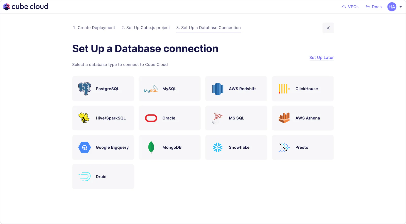 Choosing a database for a new Cube Cloud deployment