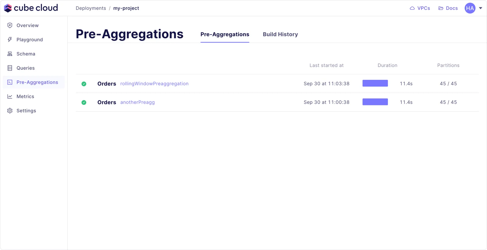 Cube Cloud Pre-Aggregations page