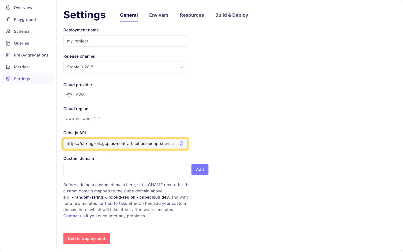 Configuring custom domain on a Cube Clpud deployment