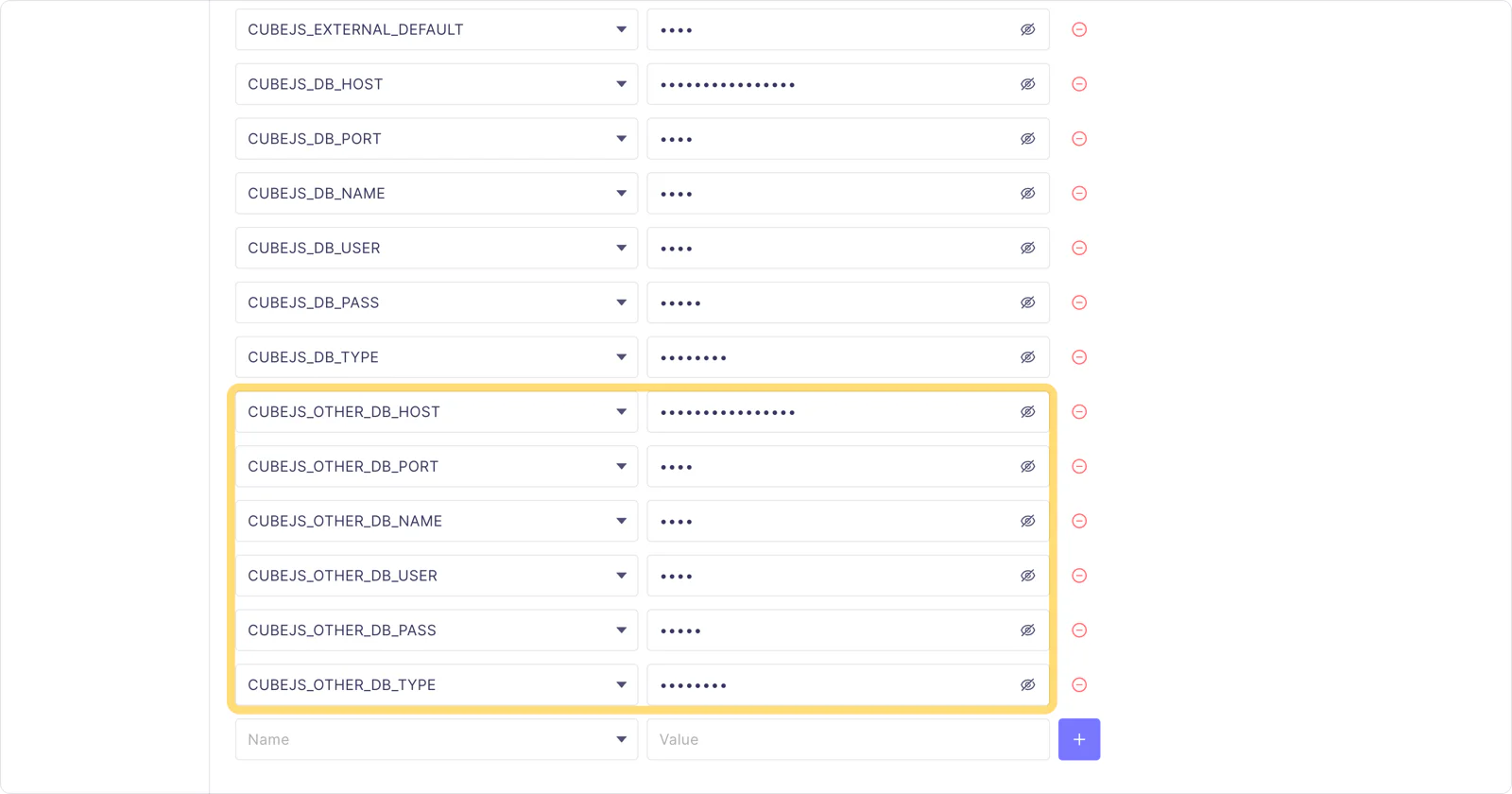 Configuring environment variables for multiple databases for a Cube Cloud deployment