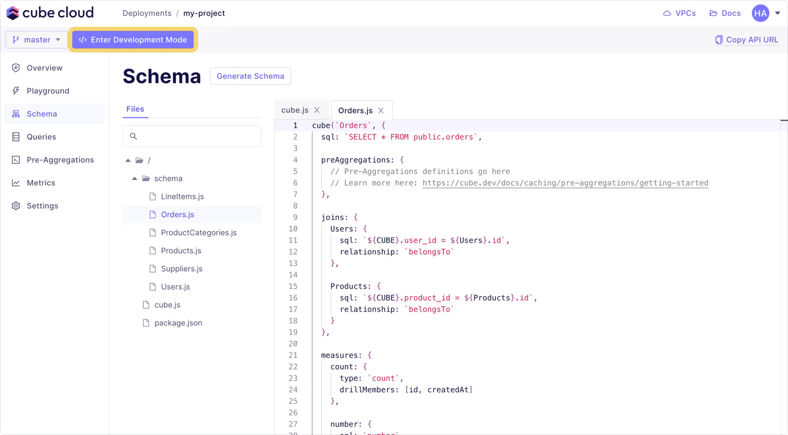 Entering Development Mode in Cube Cloud