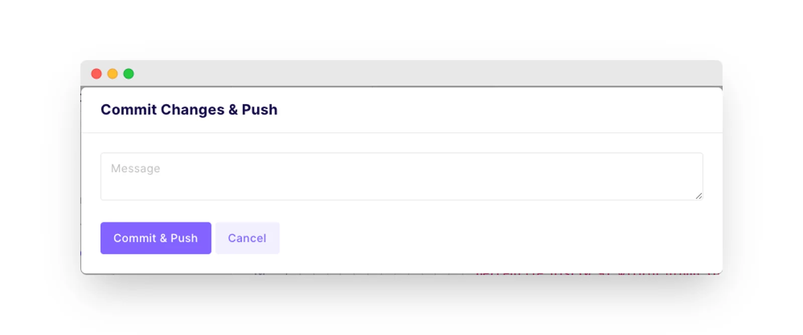 An empty “Commit Changes & Push” view.