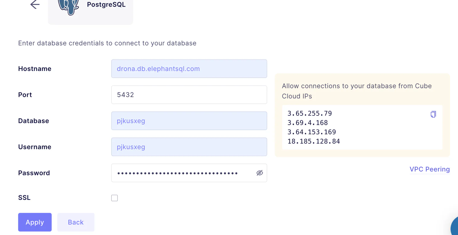 Enter Database Credentials