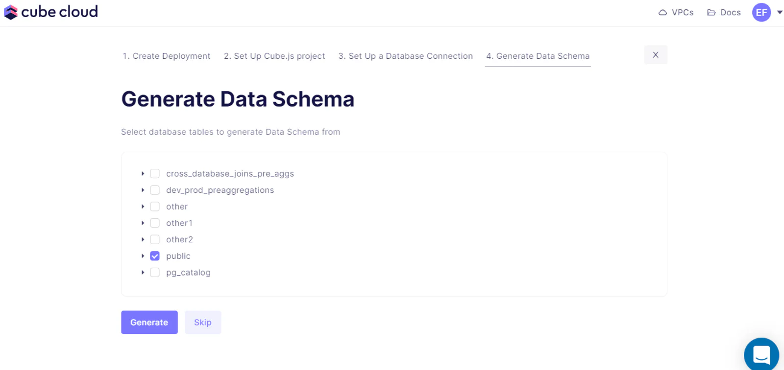 Cube cloud generate data schema