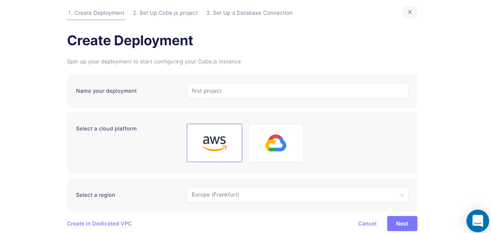 Cube cloud create deployment credentials